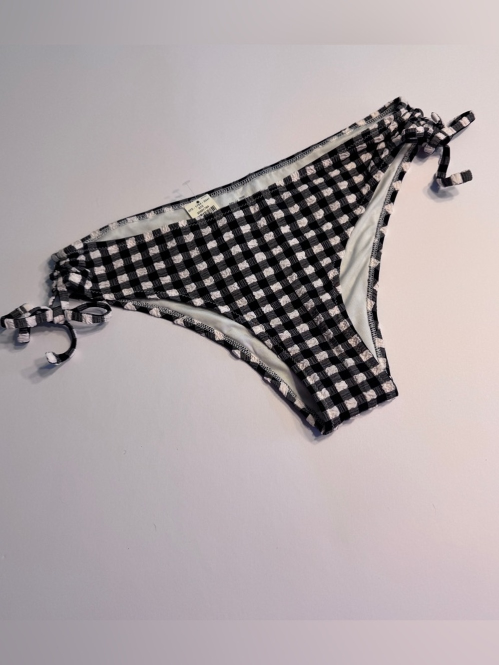 Aerie Gingham Bikini Bottoms Black White Tie Side Cheeky Size Small NWT